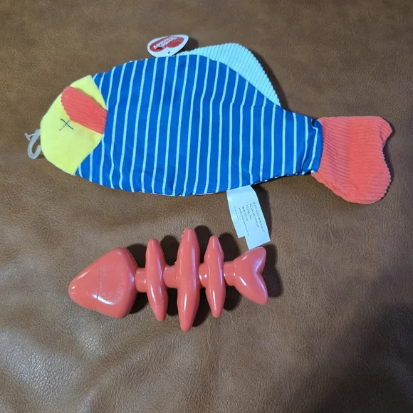 3 Pack Blue Striped Fish Dog Toys - Picture 2 of 3